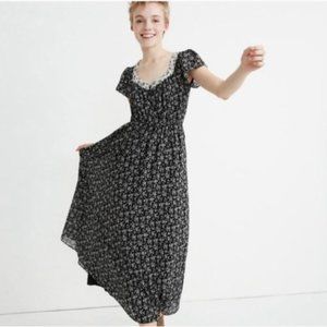 Print-Mix Sheer-Sleeve Dress in Branch Floral